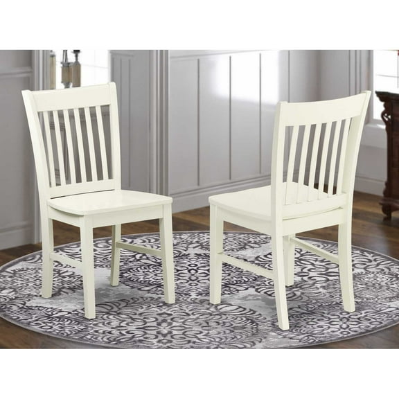 East West Furniture Norfolk 11" Wood Dining Chairs in Linen White (Set of 2)