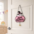 thumbnail image 2 of Kdkad Halloween Welcome Sign for Front Door, Ghost Wooden Wreaths with Hanging Chains for Halloween Decorations Outdoor, Pink Black Halloween Wall Decor for Halloween Party Supplies, 2 of 7