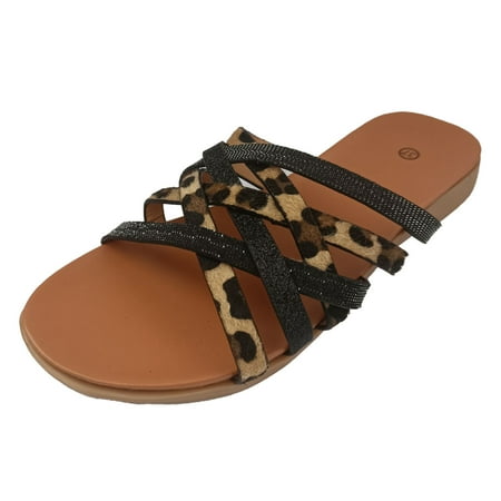 

HIBRO Fashion Roman Style Women s Summer Rhinestone Leopard Print Slip On Flat Beach Open Toe Breathable Sandals Slippers Shoes Womens Zx2 Womens And Slides Heels