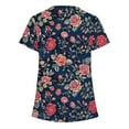 thumbnail image 4 of NTACZA Short Sleeve Trendy Tops for Women Blue V-Neck Scrub Dressy Pockets Floral Blouses Vest for Women L, 4 of 5