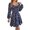 Navy, variant on Women's Printed Sweetheart Neck Balloon Sleeve Mini Dress 100% Polyester Lightweight Everyday Summer Casual Chic Dress