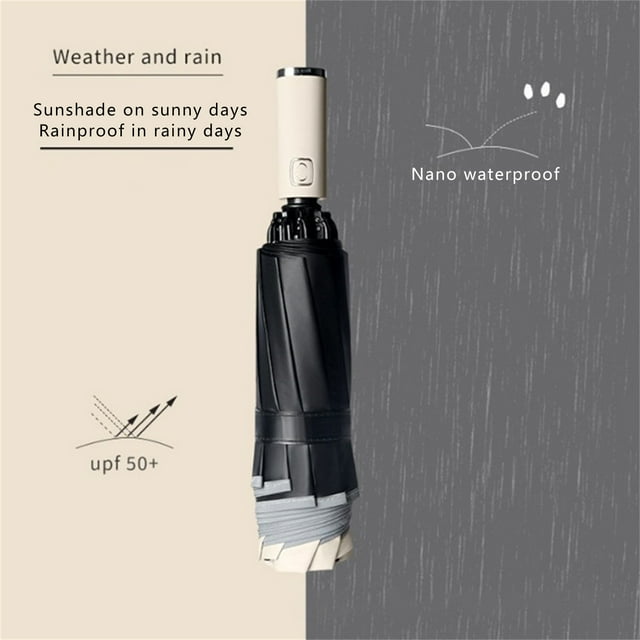 Reverse Folding Auto Umbrella 41" with Reflective Stripes - Windproof 10-Rib Fiberglass Travel Umbrella UPF50+ (1lb Compact Design, ANSI-Certified Safety for Car/Commute/Storms)