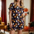thumbnail image 6 of UngA Halloween Pjs Women Set Halloween Womens Pajamas Set Ghost Pumpkin Print Short Sleeve Button Down 2 Piece Loungewear Sets Sleepwear Dark Purple,L, 6 of 7