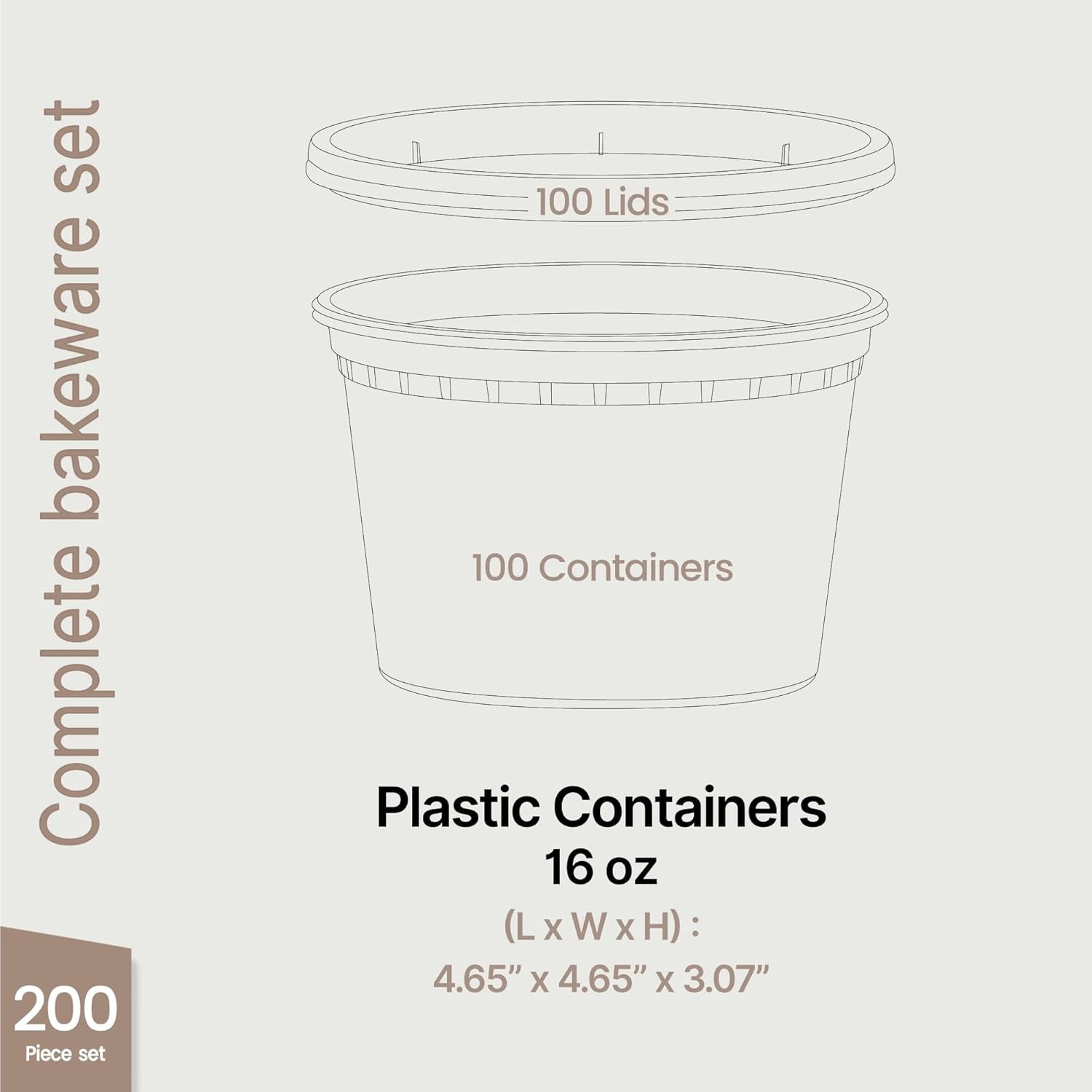 BAKKEN Plastic Deli Containers with Lids 16oz (200 Pack), Leak-Proof Food Storage for Soup, Meal Prep & Slime, Stackable, Freezer & Microwave Safe