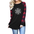 thumbnail image 1 of Jersey de Navidad para mujer, camisa con bloqueo de color, estampado a cuadros, manga larga, cuello redondo, Top de otoño, negro, XL, 1 of 6