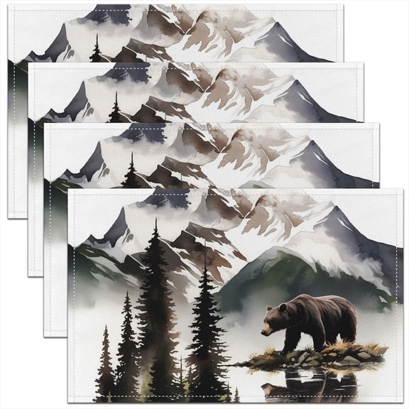 Watercolor Bear Placemats Set of 4 Cute Bear Table Mats for Party Kitchen Dining Decoration Rustic Cabin Country Place Mat for Table Holiday Decor Indoor Outdoor 18"x12" Non-SLI