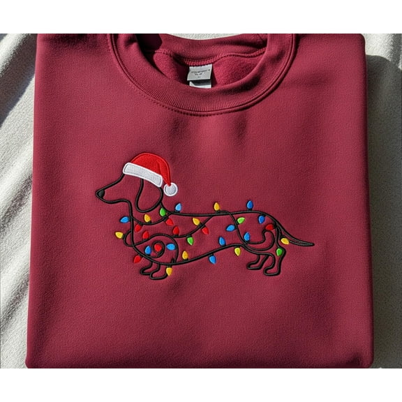 Dachshund Christmas Embroidered Shirt, Funny Wiener Dog Holiday Sweatshirt, Cute Sausage Dog Xmas Tee, Dog Mom Christmas Gift Top