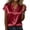 #075-Red, variant on Craaazy Women's Short Sleeve V Neck Tops Satin Solid Color Casual Button Down Blouses for Spring Summer Gift