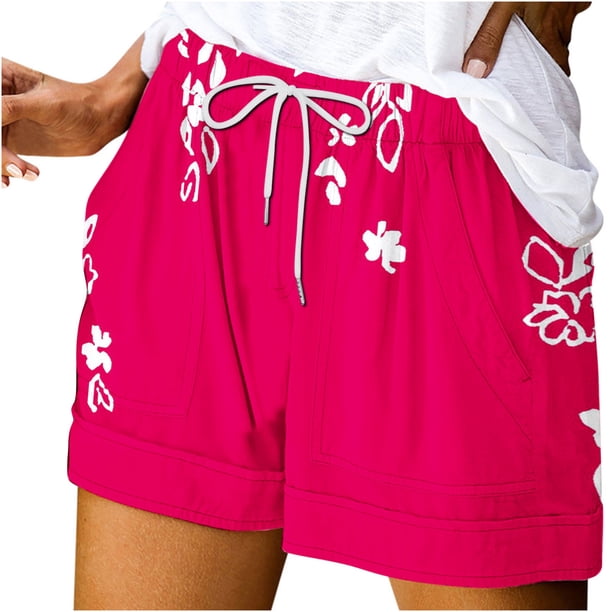 Mujeres Pantalones Cortos Ilustración de Verano Casual Encaje Hasta el Bolsillo Elástico, Pantalones Cortos Casuales para el Día Y el Ocio