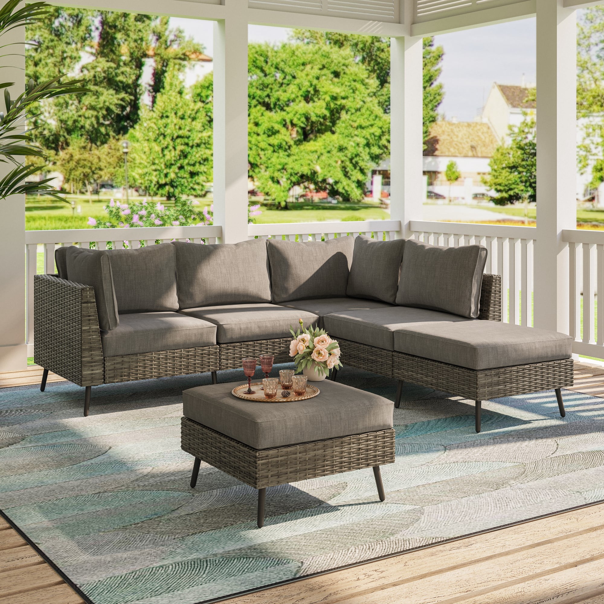 LAUSAINT HOME 6 Pieces Patio Conversation Set, Outdoor Sectional Wicker ...