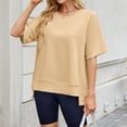 thumbnail image 2 of Haut d'Été pour Femmes à Manches Courtes Col Rond Couleur Unie - T-Shirt Confortable, 2 of 5
