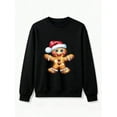 thumbnail image 5 of Christmas Gingerbread Man Print Fleece Lined Crew Neck Sweatshirt For Winter Holiday, 5 of 7