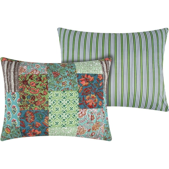 Greenland Home Jasmin - Vintage Boho - Quilted Pillow Sham, Jade, Standard-20x26-inch