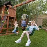 KidKraft Raptor Trail Wooden Outdoor Swing Set with Wavy Slide and Rock ...