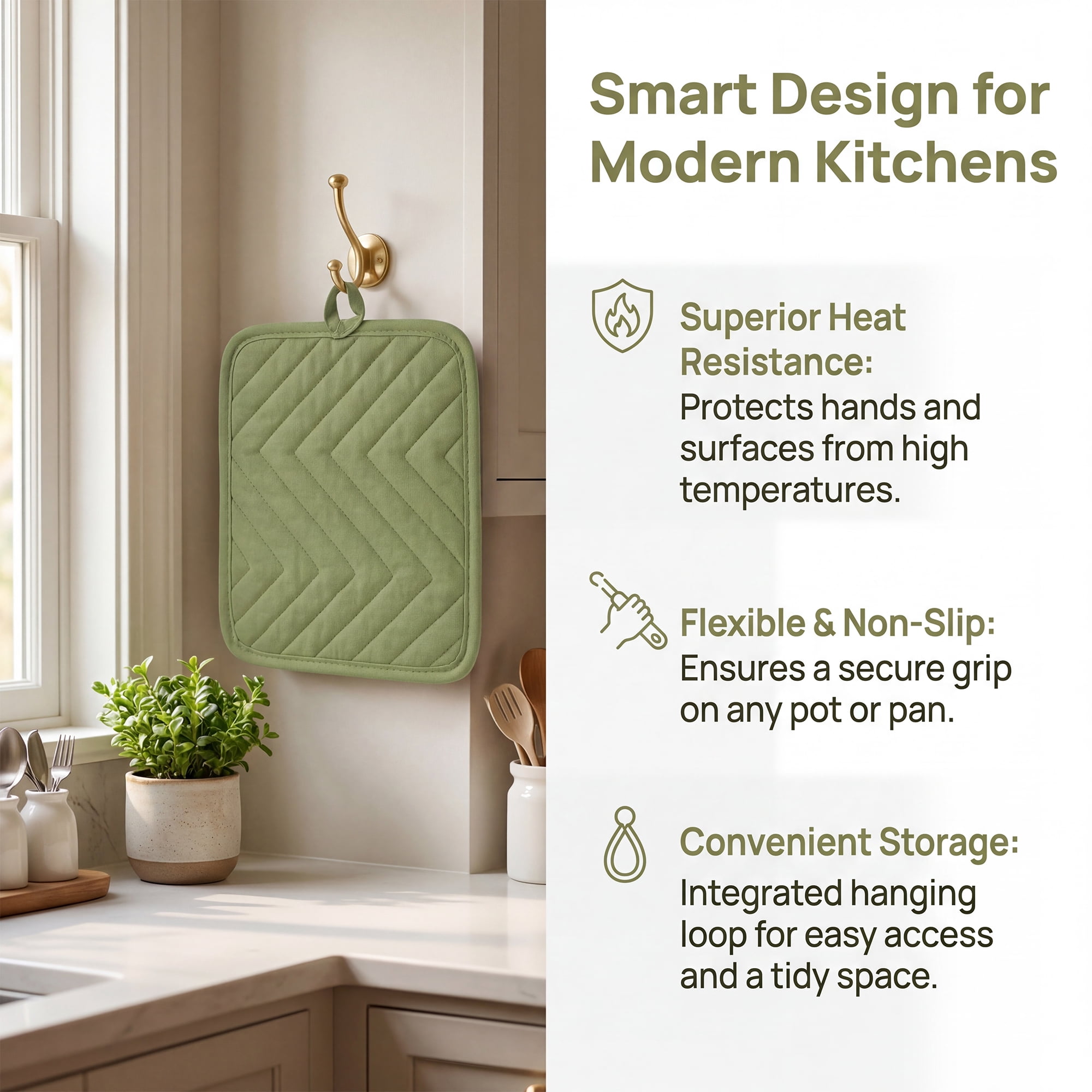 Unique Bargains 2 Pcs Pot Holders Heat Resistant Non Slip Hot Pads for Kitchen Green 9.1"x7.1"