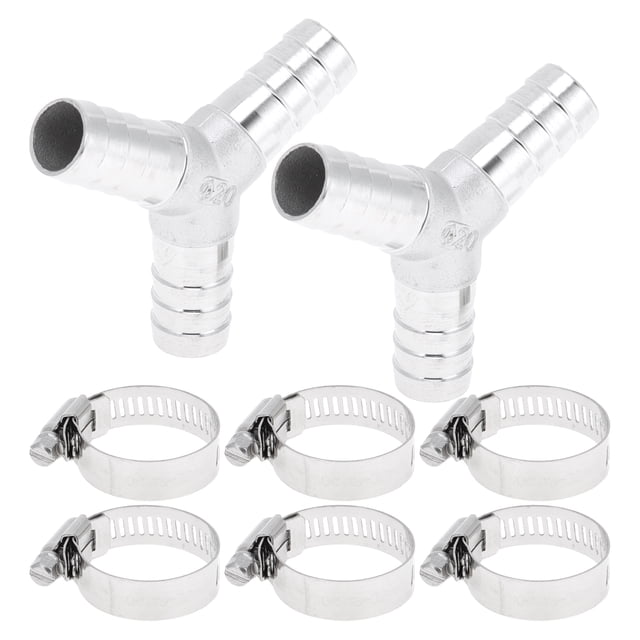 Accesorios de conector de manguera de acero inoxidable 304 de Bargains Únicos 25/32" Conector en forma de Y de 3 vías para aire, agua, aceite, gas, combustible, 1 juego tono plateado