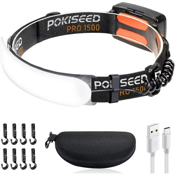 1500 Lumens Rechargeable LED Headlamp with 230° Beam, 3 Modes, IPX6 Waterproof - For Camping, Running, Fishing, Hard Hat Work