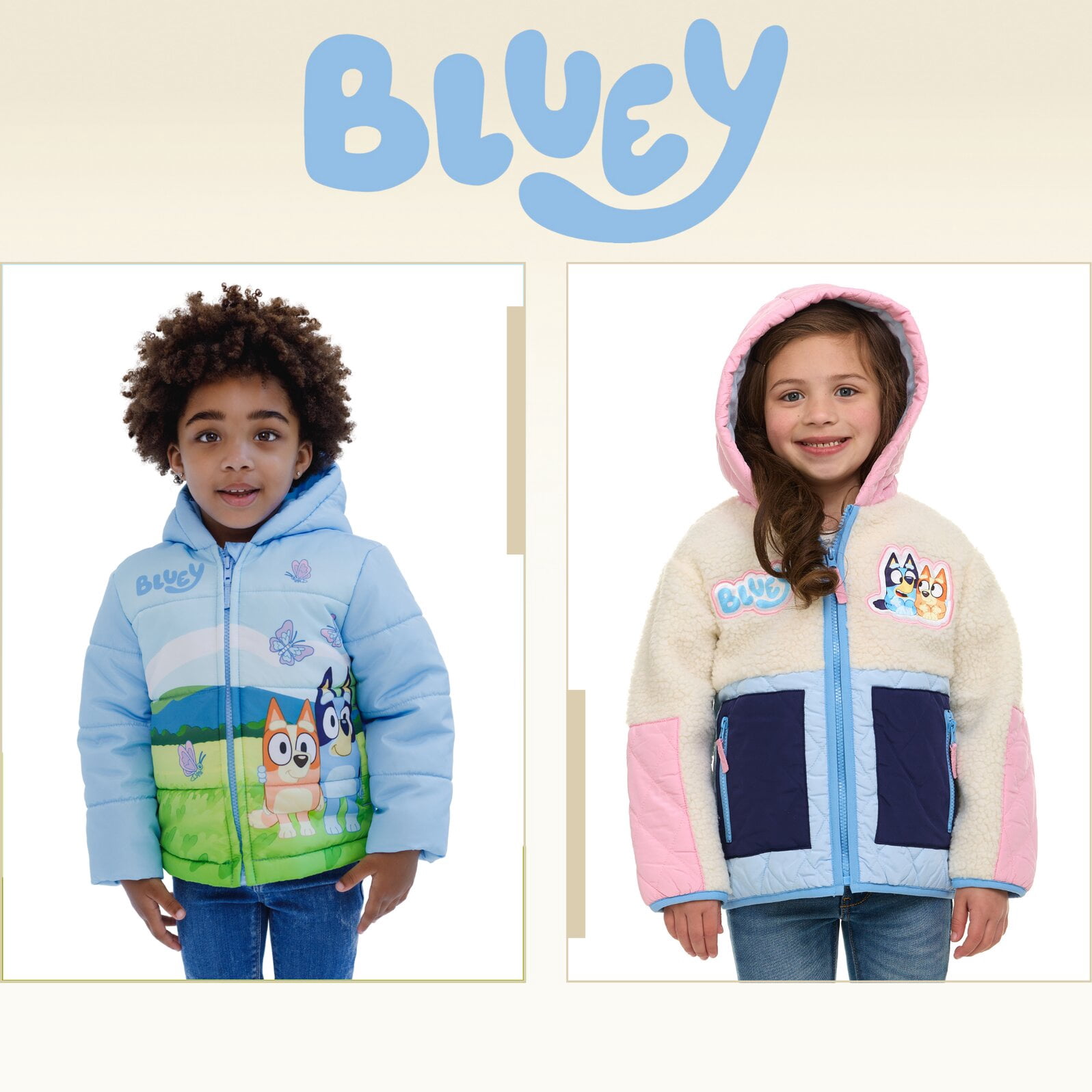 Bluey Bingo Faux Shearling Zip Up Jacket Colorblock Toddler to Big Kid