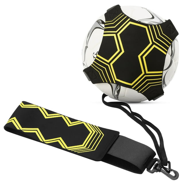 Graflsoa Black and Yellow Solo Soccer Trainer with Elastic Strap for Ball Control and Skill Development, Portable Nylon Design for Anytime Practice
