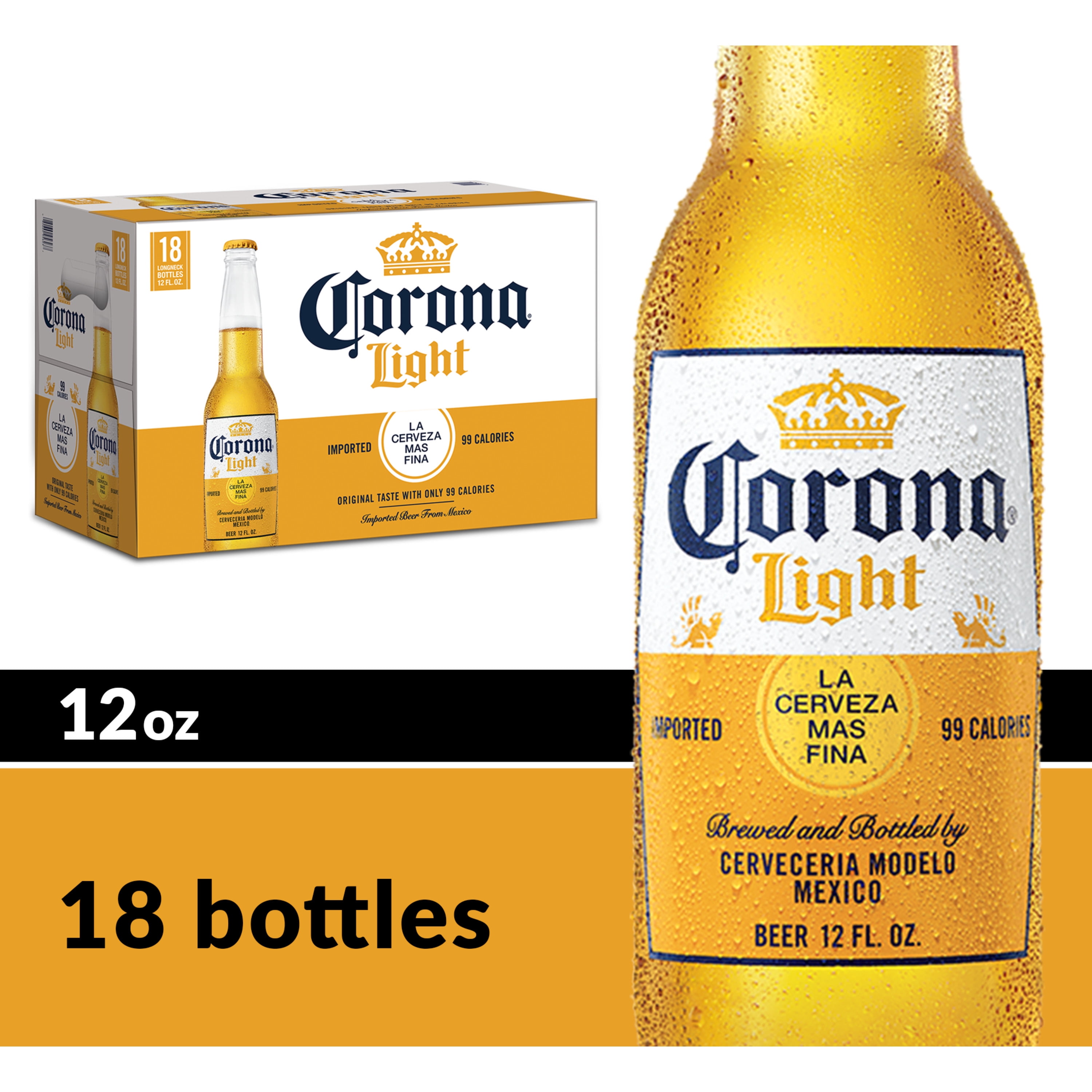 Corona Light Mexican Lager Import Light Beer, 18 Pack, 12 fl oz Glass Bottles, 4% ABV