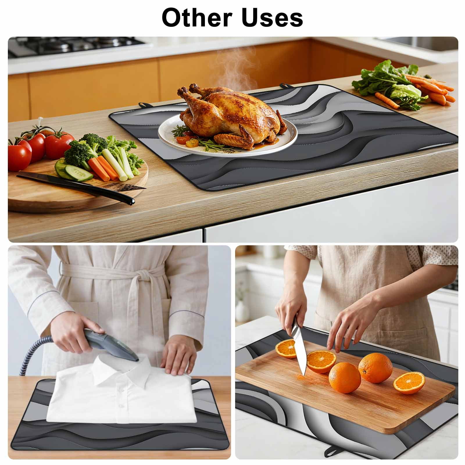 Black Grey Ombre Stove Top Cover for Electric Stove, Heat-proof & Non Slip Glass Top Stove Cover Protector, Modern Geometric Abstract Moire Art Kitchen Flat Cooktop Rubber Mat 24x21 Inches