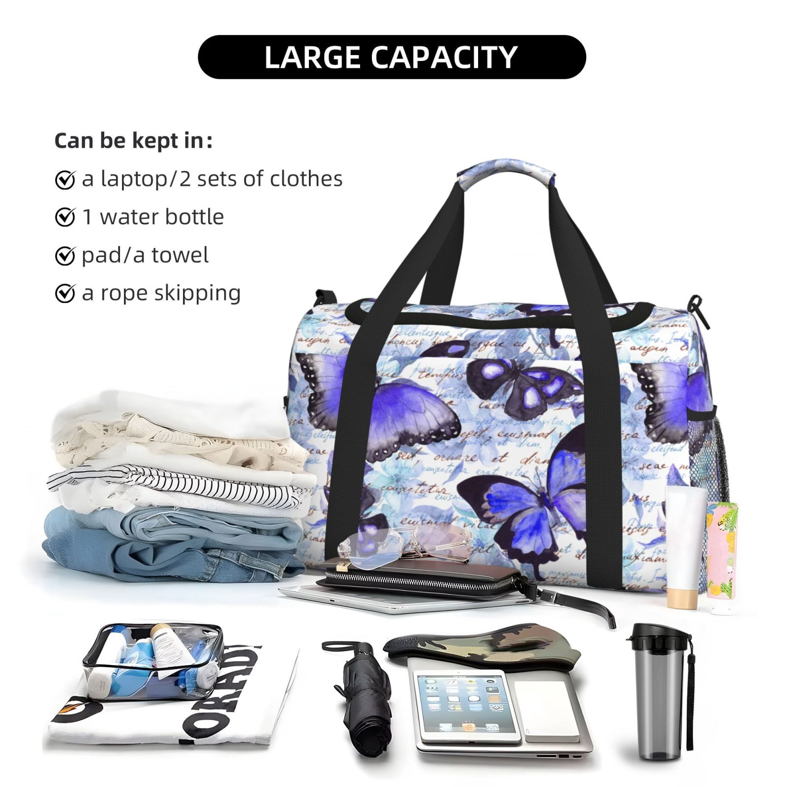 Fuzoiu Butterflies Print Travel Duffle Bag,Carry On Tote Bags,Duffel Bag,Sport Gym Bag, Hospital Bag for Labor and Delivery, Overnight Bag,Luggage Bag