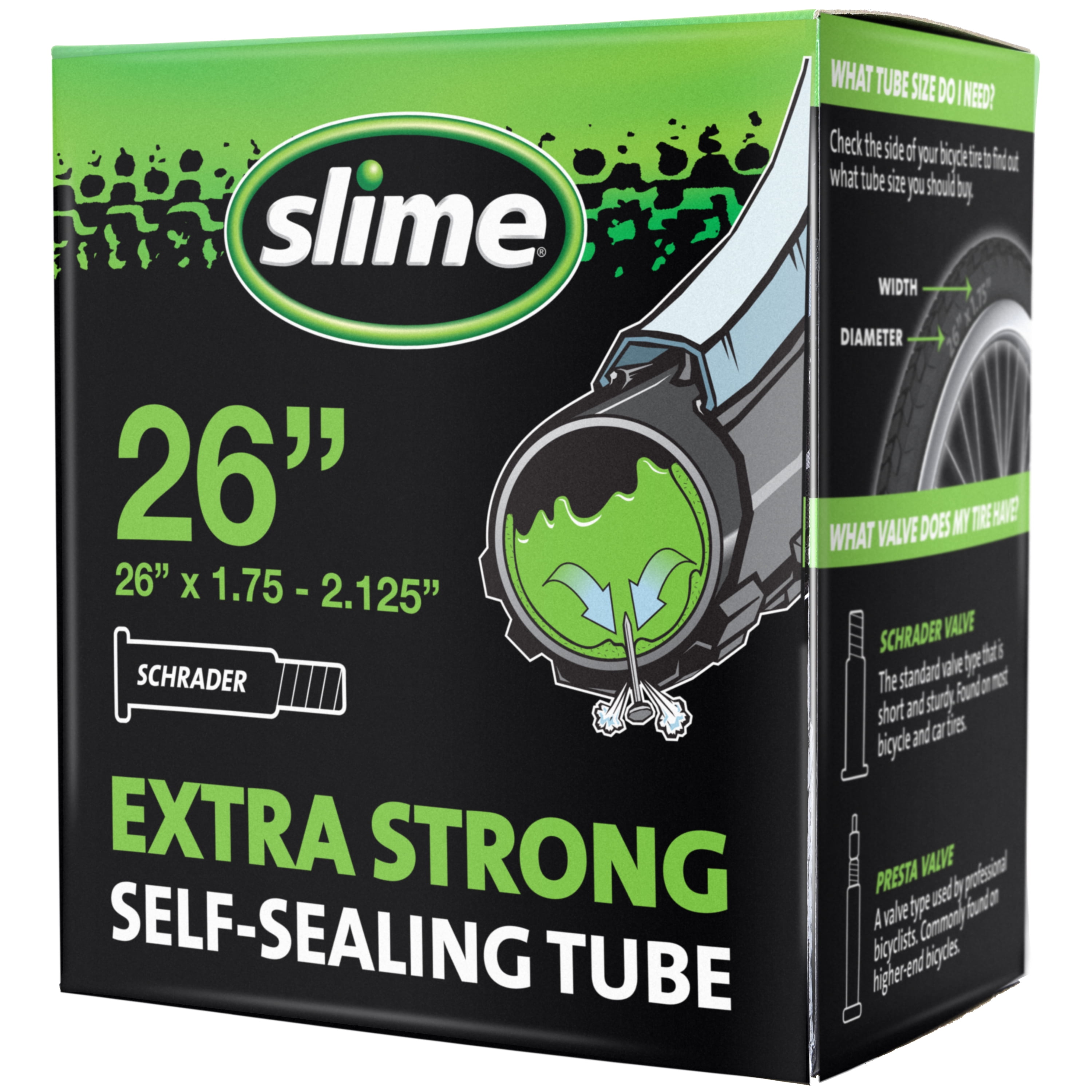 1X SLIME SMART SELF SEALING INNER TUBE 26 x 1.75-2.125 INCH SCHRADER VALVE