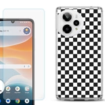 Phone Case for Cricket Icon Pro 2026, with Screen Protector, by OneToughShield - Checker B/W