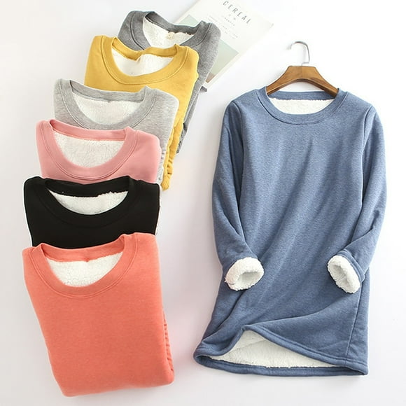 Jinhomg Plus Size Womens Fleece Sweatshirts Soft Cozy Sherpa Lined Crewneck Loungewear Tops Casual Loose Fit Solid Sleepwear Today's Deals of The Day Gray XXXXL