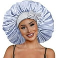 thumbnail image 1 of ORUYROP Bonnet en Satin Bonnet en Soie avec Bande Élastique à Nouer Bretelles Ajustables Bonnet pour Cheveux Taille Jumbo pour Dormir Bonnet en Satin Extensible, 1 of 1