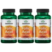 Swanson Folic Acid B-Vitamin Supplement, Supports Prenatal Health & Heart Health, 250 Capsules, 800 mcg (3-pack)