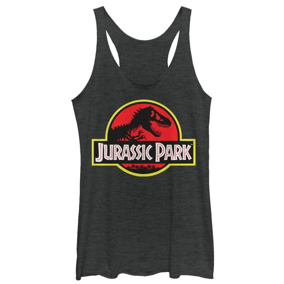 Women's Jurassic Park Bold Classic Logo  Racerback Tank Top Black Heather X Small