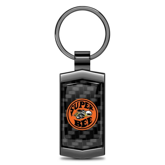 iPick Image for Dodge Super-Bee Logo Real Black Carbon Fiber Gunmetal Black Metal Case Key Chain, Official Licensed