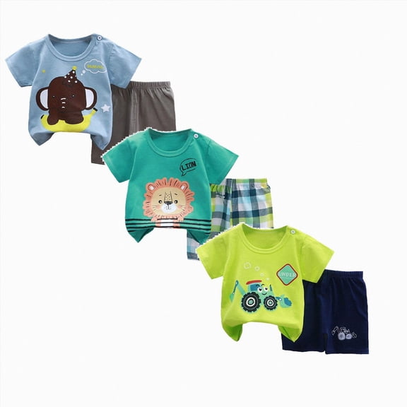 Gerichy 6 Pieces Baby Boy Shorts Set Toddler Summer Clothes with Dinosaur Cotton Tops Shorts Outfits Clothing