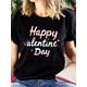 thumbnail image 1 of Camiseta informal de San Valentín para mujer, 100 % algodón, cuello redondo, manga corta, con estampado del alfabeto "Feliz San Valentín", largo regular, para toda la temporada, para adultos, hombres, 1 of 7