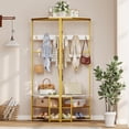 thumbnail image 4 of Costway Corner Hall Tree, Freestanding Coat Rack with Storage Shelves & Removable Hooks Gold + White, 4 of 10