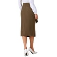 thumbnail image 3 of INSPIRE CHIC Women's Work Midi Skirt Straight Knot Split Hem High Waisted Skirts XS Coffee, 3 of 6