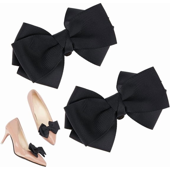 2Pcs Black Shoe Clips for Women Dress Shoes Polyester Ribbon High Heel Shoe Clips Detachable Bowknot Buckles Elegant Wedding Party Shoes Buckle Clothing Accessories for Wedding Party Prom