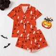 thumbnail image 2 of Halloween Womens Pajamas Shorts Set Silk Satin 2 Piece Embroidered Satin Pj Set Button-Down Silk Pj Set Collar Loungewear Sets Lightweight Sleepwear Halloweens Gifts for Him, 2 of 9