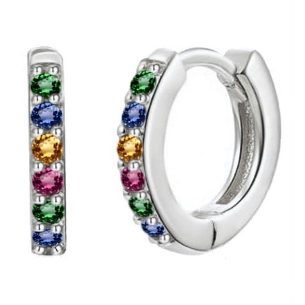 Nvzi Conjunto multicolor Nvziround con pendientes de circonitas, accesorios de pendientes de moda, pendientes circulares de plata (color)