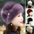 thumbnail image 7 of Winter Hat Russian Faux Rabbit Fur Flower Decor Thickened Luxury Keep Warm Solid Color Autumn Winter Thermal Middle-aged Women Cap for Outdoor,Khaki, 7 of 7