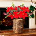 thumbnail image 5 of Christmas Artificial Poinsettia Bouquet with Red Berry for Vase Fillers, Home Holiday Bush, Indoor Floral, Cemetery Flowers, Centerpieces, 5 of 6