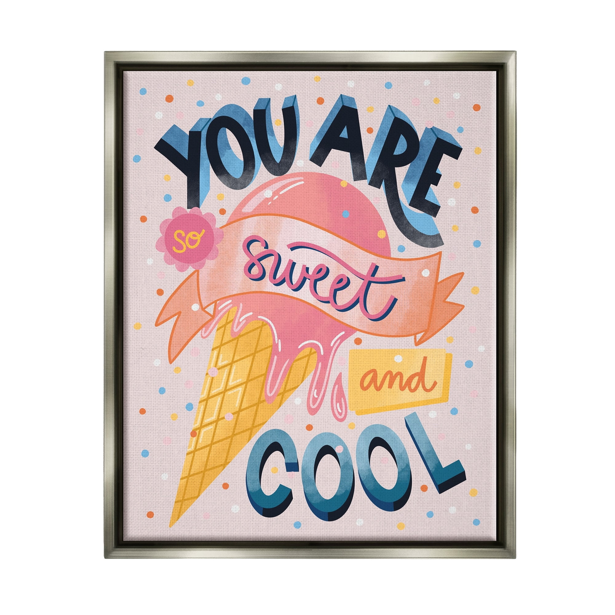 Stupell Industries Sweet & Cool Retro Patterned Polka Dot Ice Cream Graphic Art Luster Gray Floating Framed Canvas Print Wall Art, Design by Dominika Godette