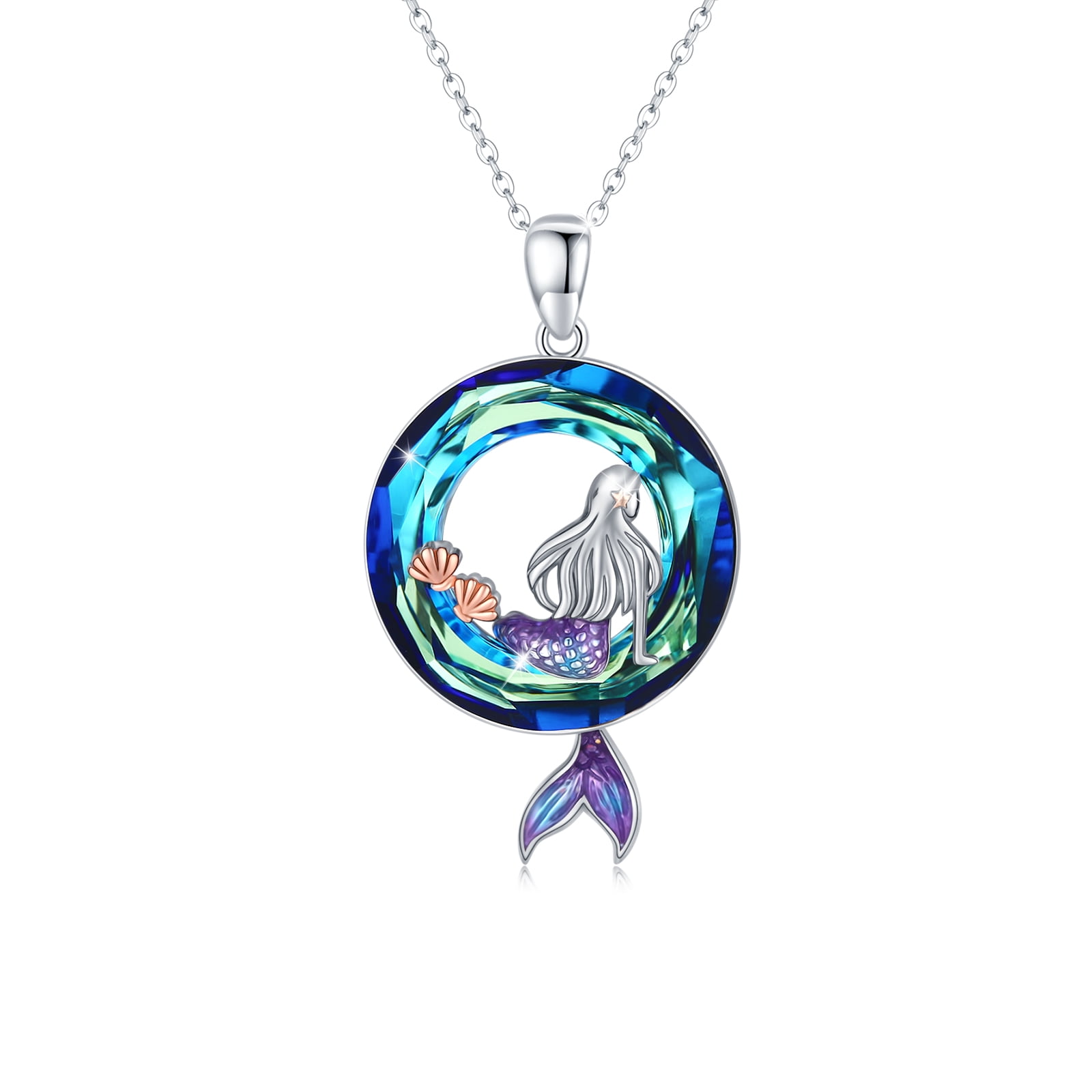 Hummingbird Necklace Gifts for Women Sterling Silver Bird Pendant Necklace with Blue/Purple Crystal Jewelry for Girls 