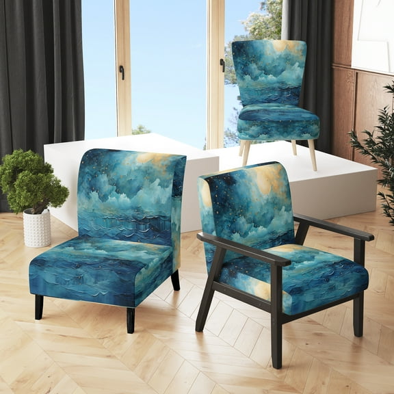 Designart "Teal Yellow Ocean Charm Pastoral II" Teal Modern Upholstered Accent Chair - Nautical & Coastal Arm Chair For Bedroom