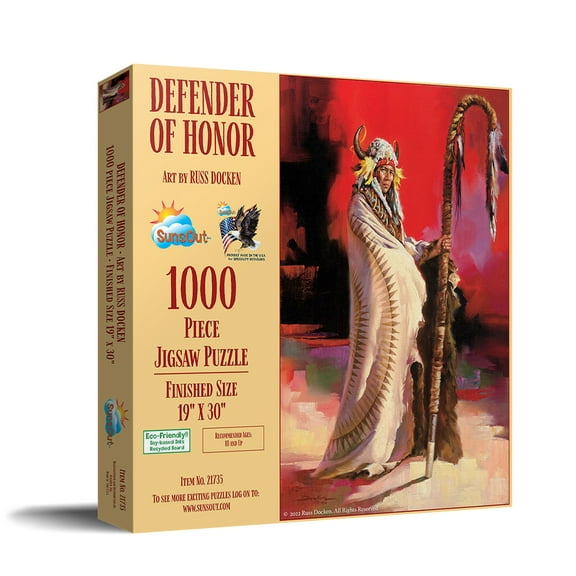 SUNSOUT INC - Defender of Honor - 1000 pc Jigsaw Puzzle by Artist: Russ Docken - Finished Size 19" x 30" Native American - MPN# 21735