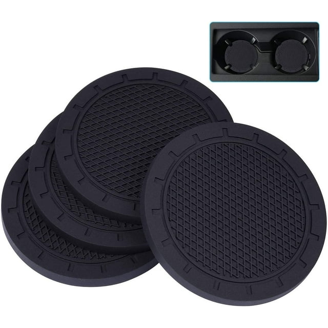 Car Cup Holder Coaster, Wisdompro 4 Pack 2.75 Inch Diameter Cup Holder Insert Coaster, Non-Slip Universal Vehicle Interior Accessories Cup Mats for Women and Men - Black