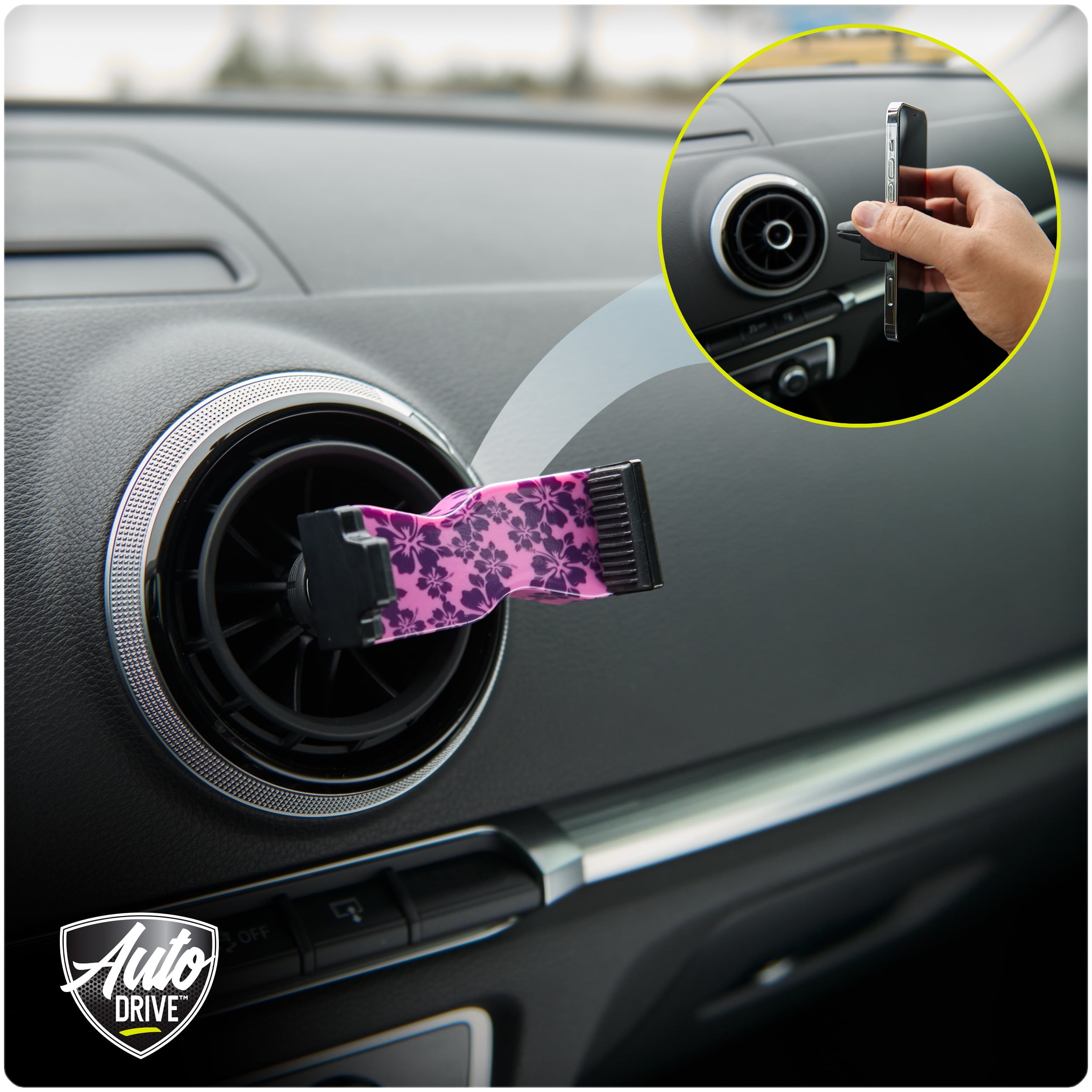 Auto Drive 5-Piece Black-Purple Hawaiian Hibiscus Car Kit, 43671WDI