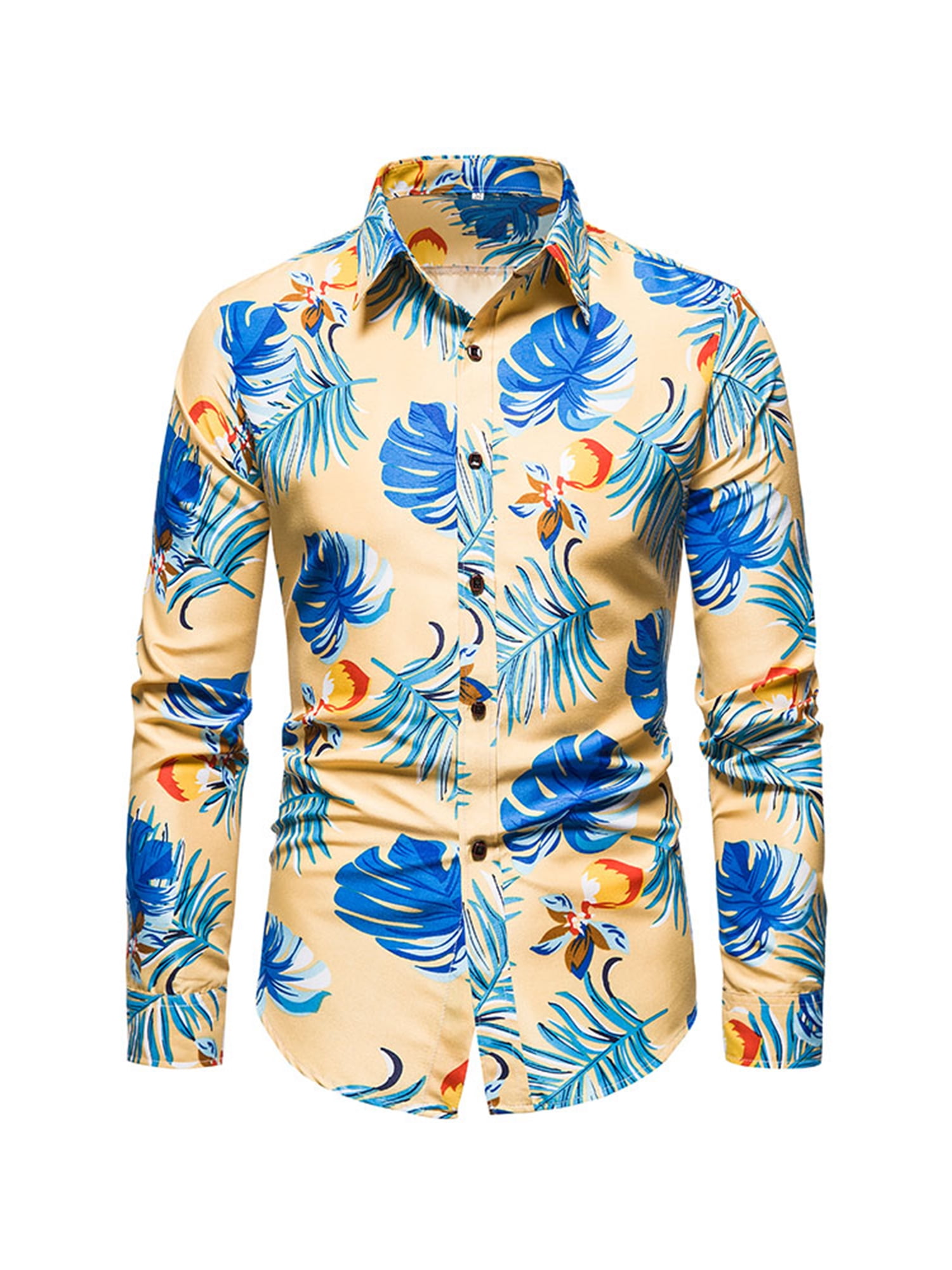 Binpure Men’ s Shirt, FloralPrint TurnDown Collar Long Sleeve Blouse