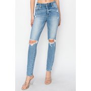 Risen High Rise Knee Distressed Skinny Jeans